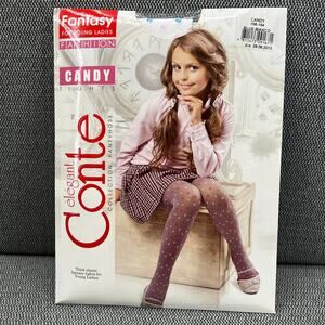 CONTE CANDY‎ Thick Elastic White Polka Dot Tights 50 DEN Girls 10y/o 4'7''-4'9''